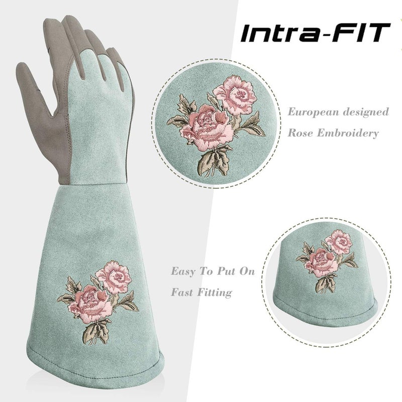 Intra-FIT قفازات تشذيب الورد من Intra-FIT، قفازات البستنة الجلدية المطرزة المقاومة للشوك مع حماية طويلة جدًا للساعد - Image 2